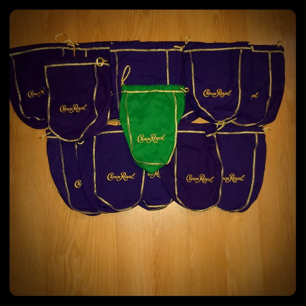 15 Blue Crown Royal bags. Plus 1 FREE Green Bag